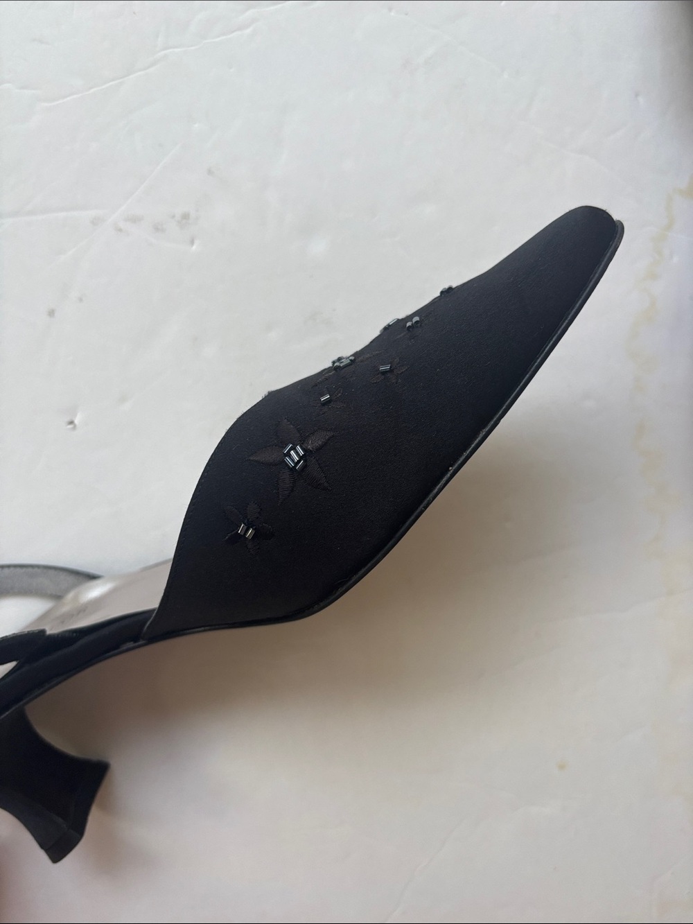 Vintage 90s Ann Taylor Italy Slingback Kitten Heel Black Beaded Y2K Formal 9 Hot - Picture 9 of 17